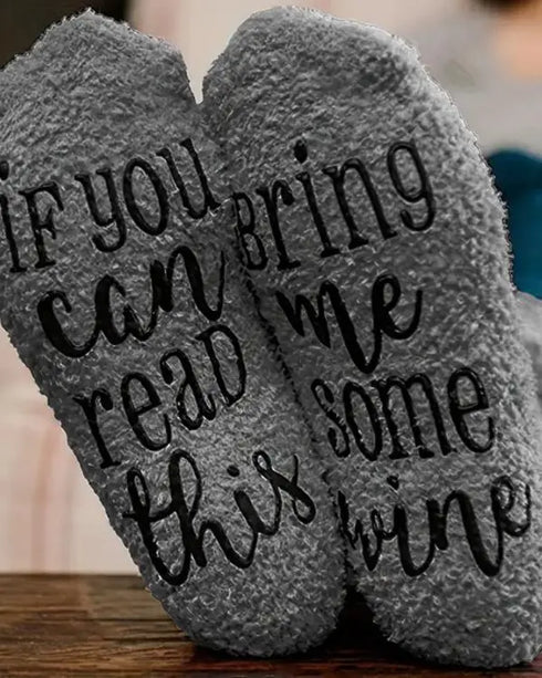 1Pair Funny Letter Print Crew Socks gray