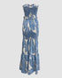 Floral Print Bandeau Sleeveless Shirred Hollow-out Maxi Dress blue