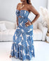 Floral Print Bandeau Sleeveless Shirred Hollow-out Maxi Dress blue