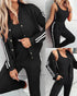 3 Pieces Outfit Sporty Striped Long Sleeve Baseball Coat and Ribbed Knit Tank with Slim Fit Slit Skirt Set black