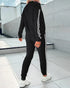 3 Pieces Outfit Sporty Striped Long Sleeve Baseball Coat and Ribbed Knit Tank with Slim Fit Slit Skirt Set black