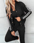 3 Pieces Outfit Snap Buttons Front Coat and Elastic Waist Seam Front Stretchy Cuffs Pants Set with Tank Top Casual Contrast Side Striped Tracksuit black
