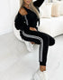 3 Pieces Outfit Sporty Striped Long Sleeve Baseball Coat and Ribbed Knit Tank with Slim Fit Slit Skirt Set black