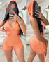 Side Drawstring Slim Fit Sleeveless Hooded Romper orange