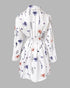 Abstract Print Turn-down Collar Turn-Up Sleeves Shirred Back Dress Casual Button Down Cinched Waist Curved Hem Shirt Dress white