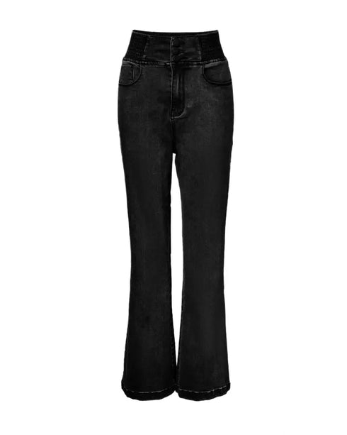 ChicMe CurveEase Back Shirred Button Front High Waist Jeans Skinny Flared Denim Jeggings black