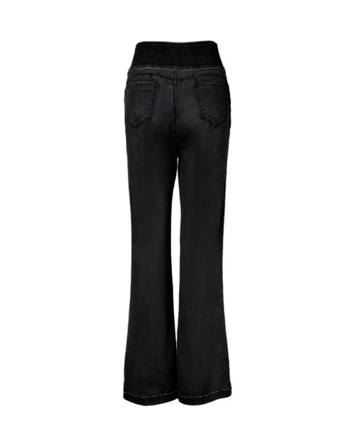 ChicMe CurveEase Back Shirred Button Front High Waist Jeans Skinny Flared Denim Jeggings black