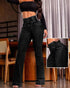 ChicMe CurveEase Back Shirred Button Front High Waist Jeans Skinny Flared Denim Jeggings black