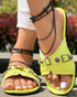 Buckle & Studded Decor Round Toe Flat Slippers For Spring Or Summer lvs green