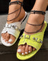 Buckle & Studded Decor Round Toe Flat Slippers For Spring Or Summer lvs green