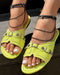 Buckle & Studded Decor Round Toe Flat Slippers For Spring Or Summer lvs green