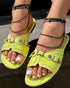 Buckle & Studded Decor Round Toe Flat Slippers For Spring Or Summer lvs green