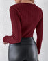 U-Neck Long Sleeve Ribbed Tops Fleece Lined Basic Layering Soft Thermal Tee (No Padding) Wine red