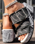 Newspaper Buckled Denim Wedge Slippers black