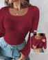 ChicMe Built-in Bra U-Neck Long Sleeve Ribbed Top red