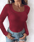 ChicMe Built-in Bra U-Neck Long Sleeve Ribbed Top red