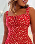 Floral Print Square Neck Thick Strap Tied Detail Romper Casual Shirred Lace-up Back Slit Skort Romper red