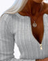 Crewneck Long Sleeve Ribbed Top Half Zipper Design Casual Pullover Tops gray