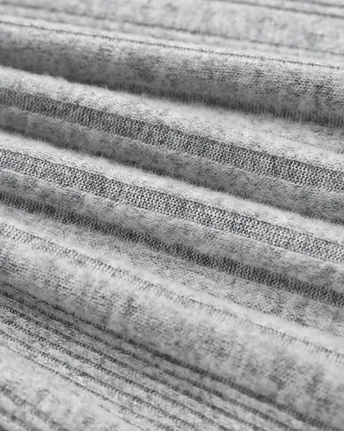 Crewneck Half Zipper Flap Detail Knit Sweater Long Sleeve Slim Fit Ribbed Pullover Top gray