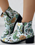 Vintage Floral Tribal Pattern Zipper Back Ankle Boots green