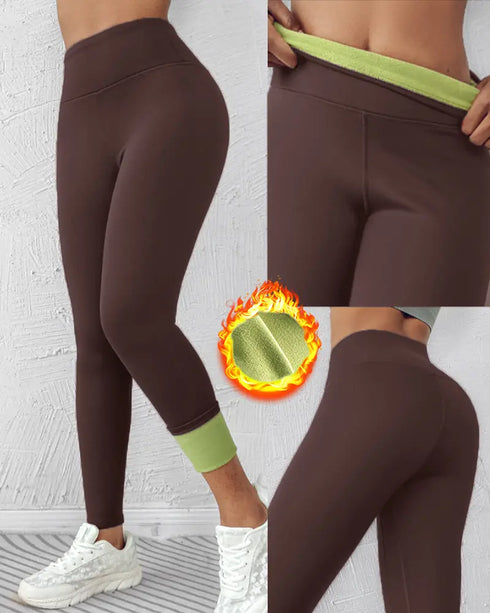 ChicMe ShapeLift Fleece Lined Active Pants Thick Soft Tummy Control Termal Warm Winter Shaping Pants coffee