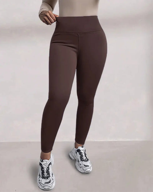 ChicMe ShapeLift Fleece Lined Active Pants Thick Soft Tummy Control Termal Warm Winter Shaping Pants coffee