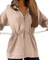 Long Sleeve Waist Drawstring Hooded Coat Casual Loose Fit Cardigan Jacket with Pockets khaki
