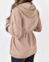 Long Sleeve Waist Drawstring Hooded Coat Casual Loose Fit Cardigan Jacket with Pockets khaki