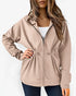 Long Sleeve Waist Drawstring Hooded Coat Casual Loose Fit Cardigan Jacket with Pockets khaki