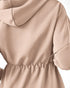 Long Sleeve Waist Drawstring Hooded Coat Casual Loose Fit Cardigan Jacket with Pockets khaki