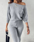 Geo Tape Patch Gigot Sleeve Top & Pants Set gray