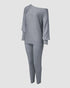 Geo Tape Patch Gigot Sleeve Top & Pants Set gray