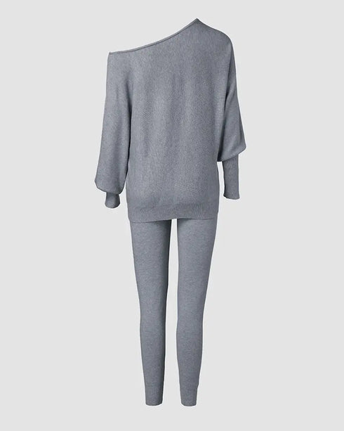 Geo Tape Patch Gigot Sleeve Top & Pants Set gray