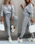Geo Tape Patch Gigot Sleeve Top & Pants Set gray