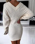 V-Neck Hollow Out Long Sleeve Knit Dress Apricot