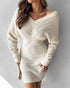 V-Neck Hollow Out Long Sleeve Knit Dress Apricot