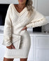 V-Neck Hollow Out Long Sleeve Knit Dress Apricot