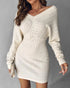 V-Neck Hollow Out Long Sleeve Knit Dress Apricot