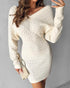 V-Neck Hollow Out Long Sleeve Knit Dress Apricot
