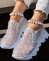 Sequined Mesh Breathable Lightweight Sole Slip-On Casual Flat Sneakers silver