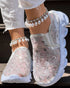 Sequined Mesh Breathable Lightweight Sole Slip-On Casual Flat Sneakers silver