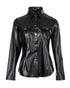 PU Leather Long Sleeve Flap Pocket Design Button Down Top black