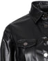 PU Leather Long Sleeve Flap Pocket Design Button Down Top black