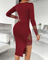Womens One Shoulder Lace Insert Slit Bodycon Dress Cocktail Partywear Wine red