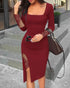Womens One Shoulder Lace Insert Slit Bodycon Dress Cocktail Partywear Wine red