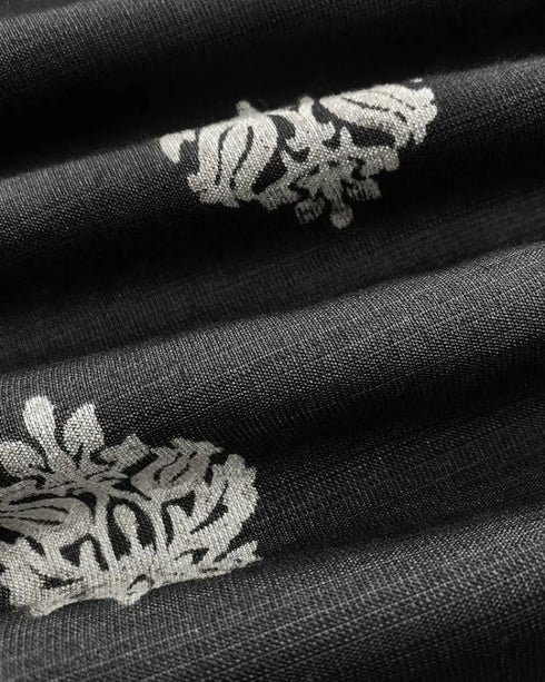 Floral Print V Neck Long Sleeve Blouse Casual Loose Fit Top black