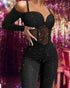 Glitter Cold Shoulder Contrast Lace Corset Jumpsuit black