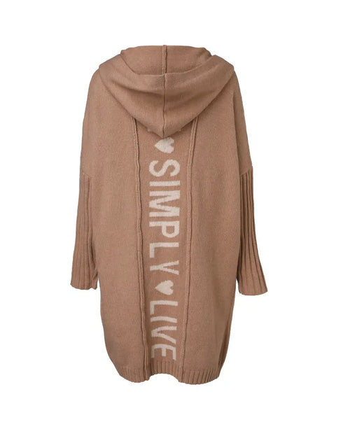 Letter Heart Pattern Long Cardigans Knitted Open Front Oversized Hooded Outerwear Sweater Coat khaki