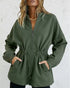 Long Sleeve Waist Drawstring Hooded Coat Casual Loose Fit Cardigan Jacket with Pockets Army green