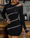 Studded One Shoulder Long Sleeve Bodycon Dress black